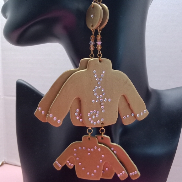 New Statement Earrings Gold Shirts Bling Rhinestone Dangle Large - Picture 4 of 7